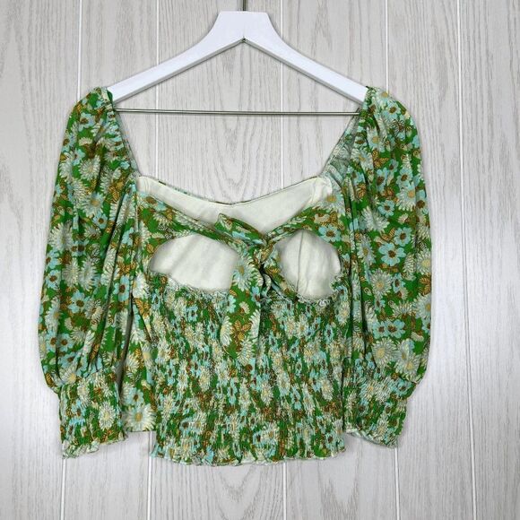 Topshop Chic Voluminous Sleeves Blouse Green Multi Size Medium - Picture 5 of 8